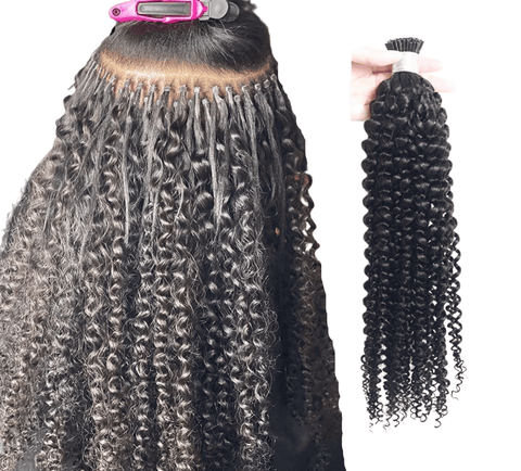 Kinky Curly Human Hair i Tip Microlinks Bulk Braiding Human Hair Bundl.