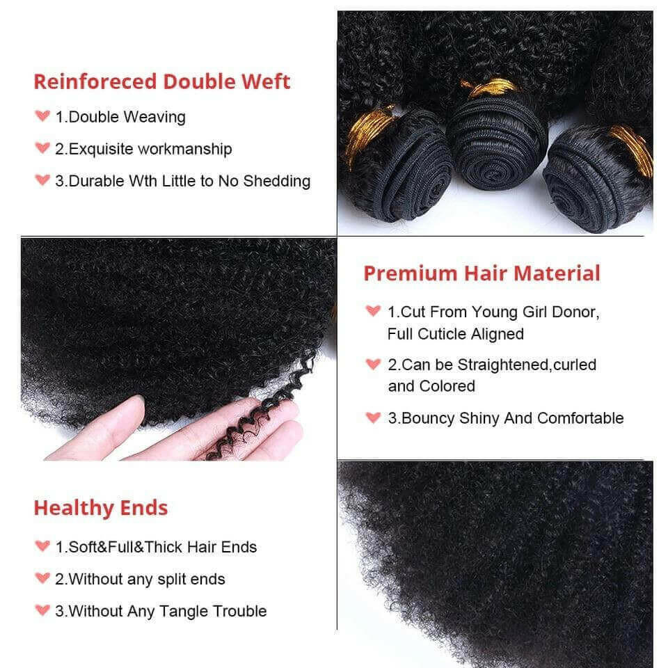 BeuMax 10A Grade 3/4 Afro Kinky Curly Bundles with 4x4 Closure