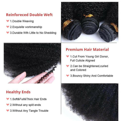 BeuMax 10A Grade 3/4 Afro Kinky Curly Bundles with 4x4 Closure.