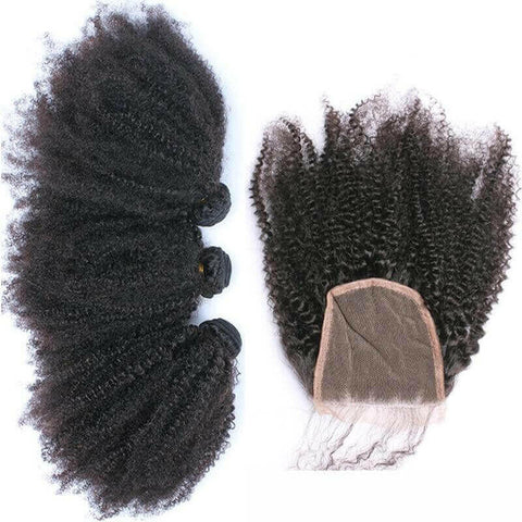 10A Grade 3/4 Bundles Afro Kinky Curly weave with 4X4 Closures & 13x4.