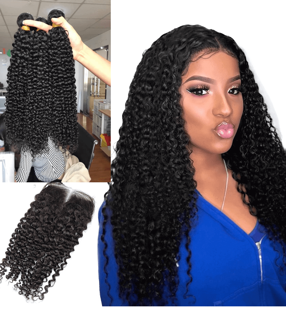 BeuMax 10A Grade 3/4 Kinky curly Bundles with 4x4 Closure Brazilian.