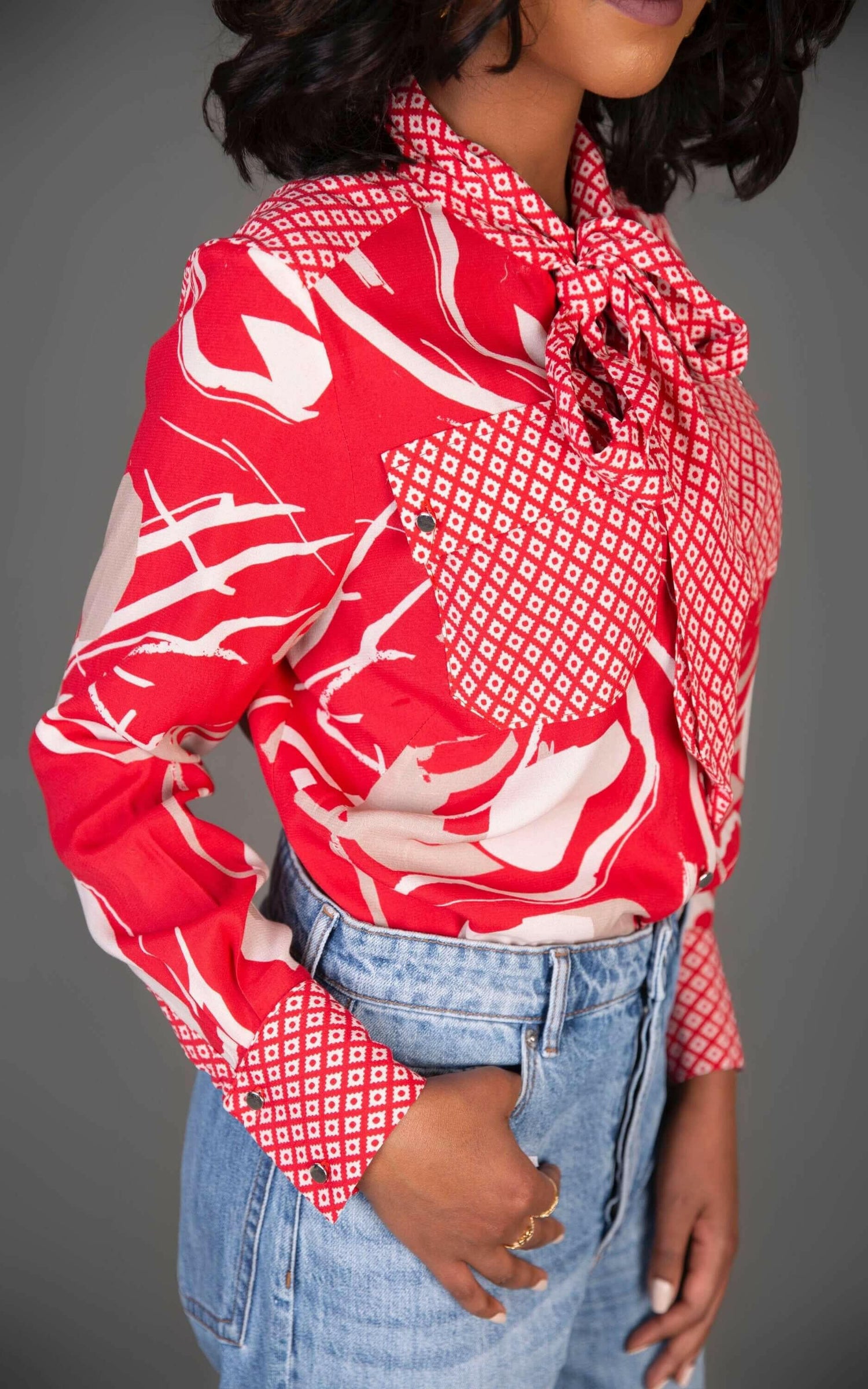 Mixed Print Blouse Red