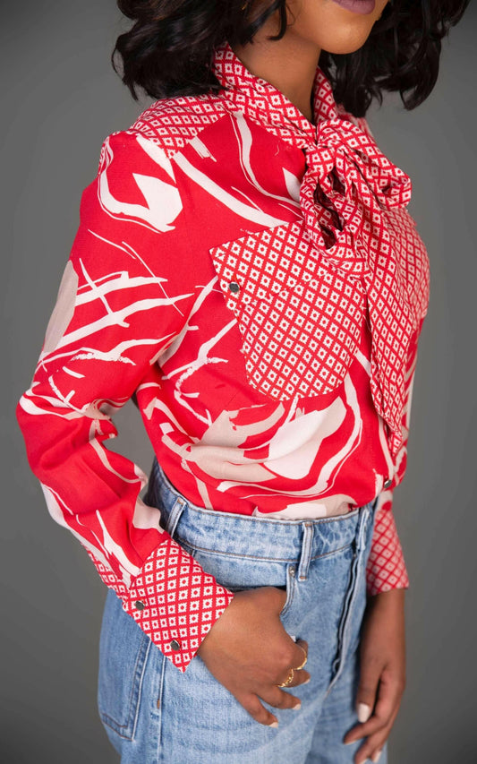 Mixed Print Blouse Red.