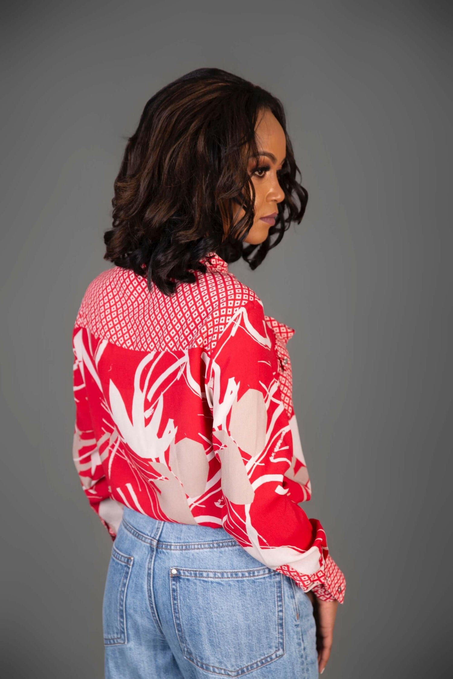 Mixed Print Blouse Red