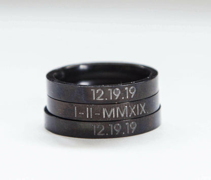 Black Stacking Ring Black Engraved Ring, Personalized Gift Women Ring