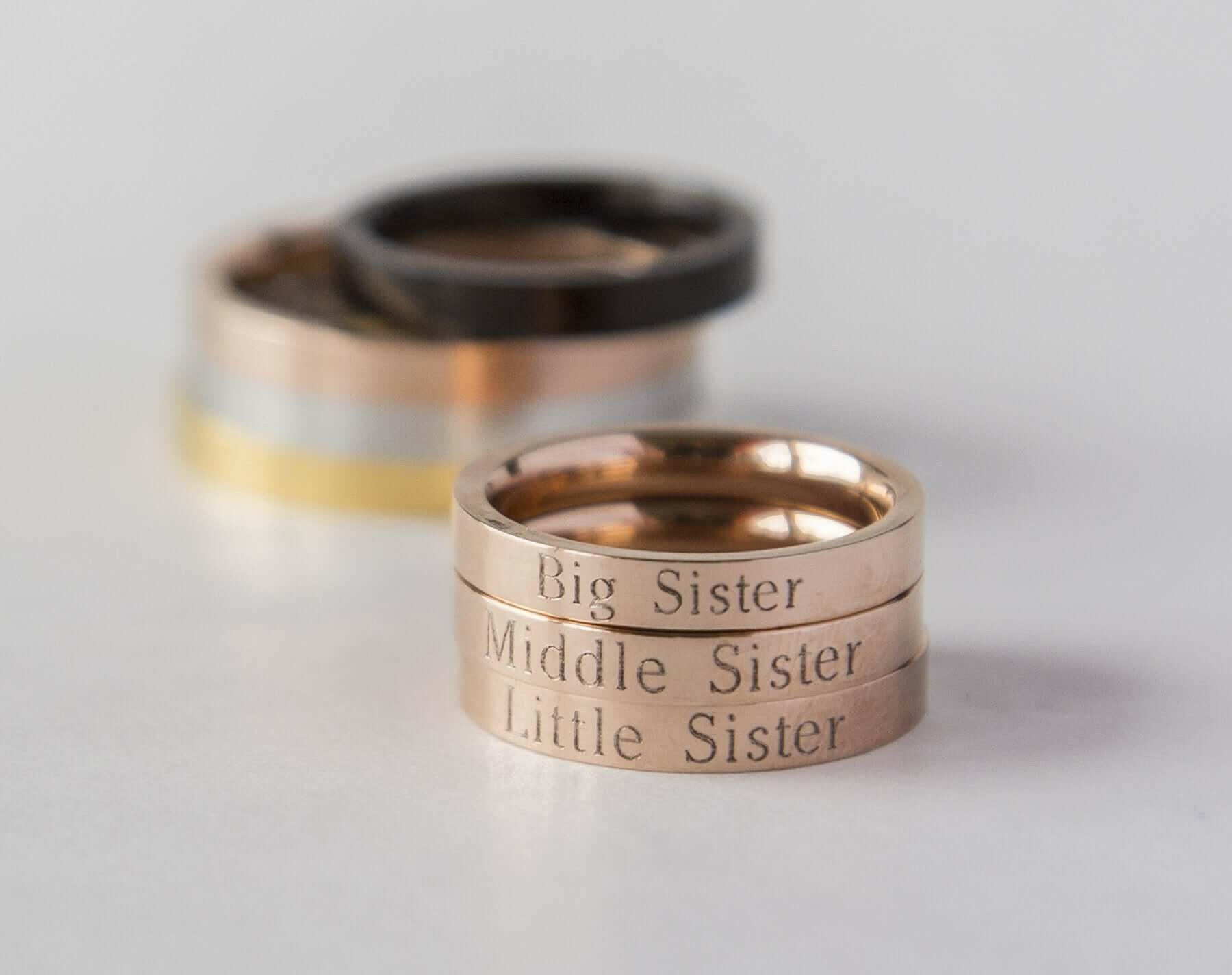 Lil Sis Big Sis Ring Personalized Sister Gift, Rose Gold Little Big.