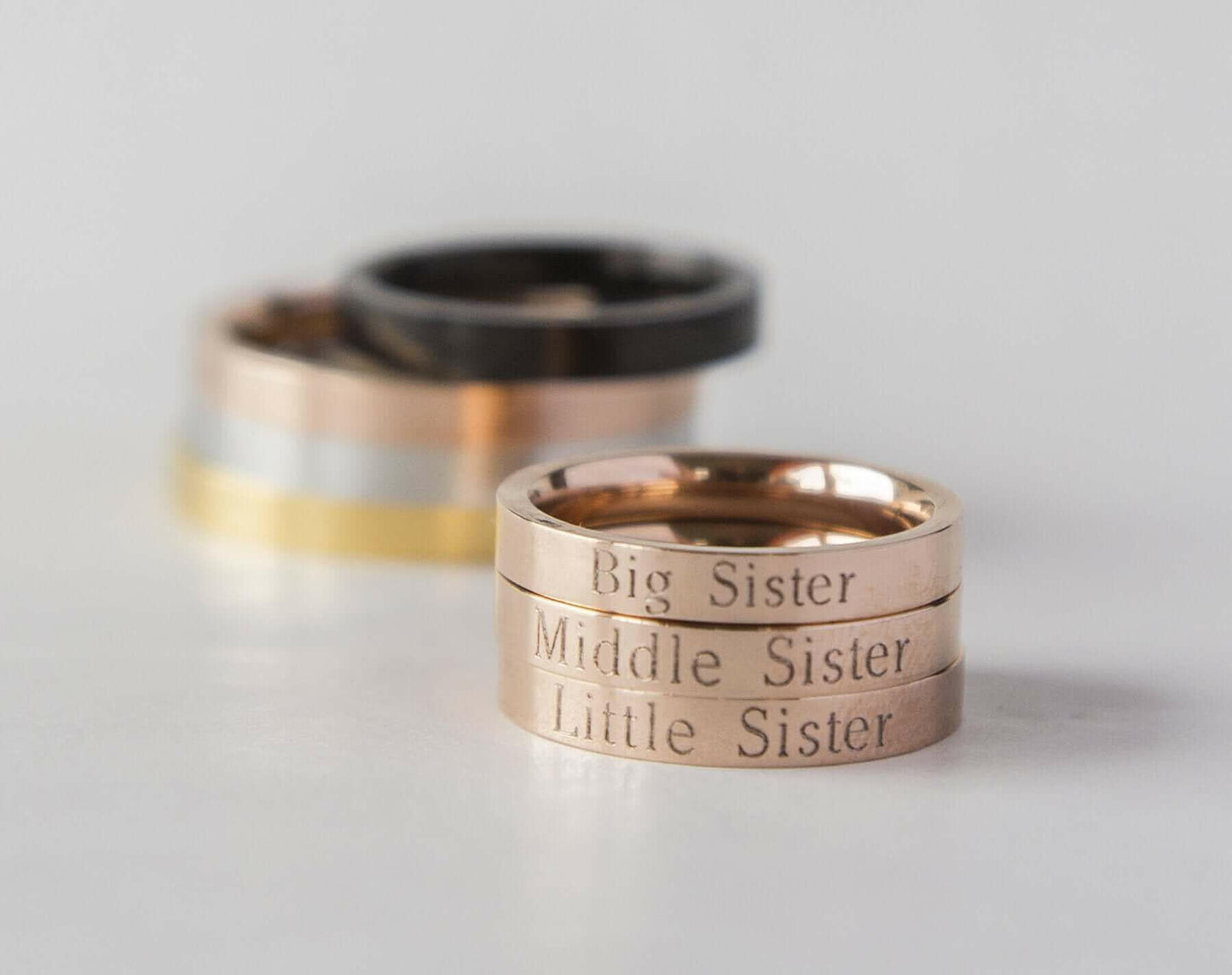 Lil Sis Big Sis Ring Personalized Sister Gift, Rose Gold Little Big.