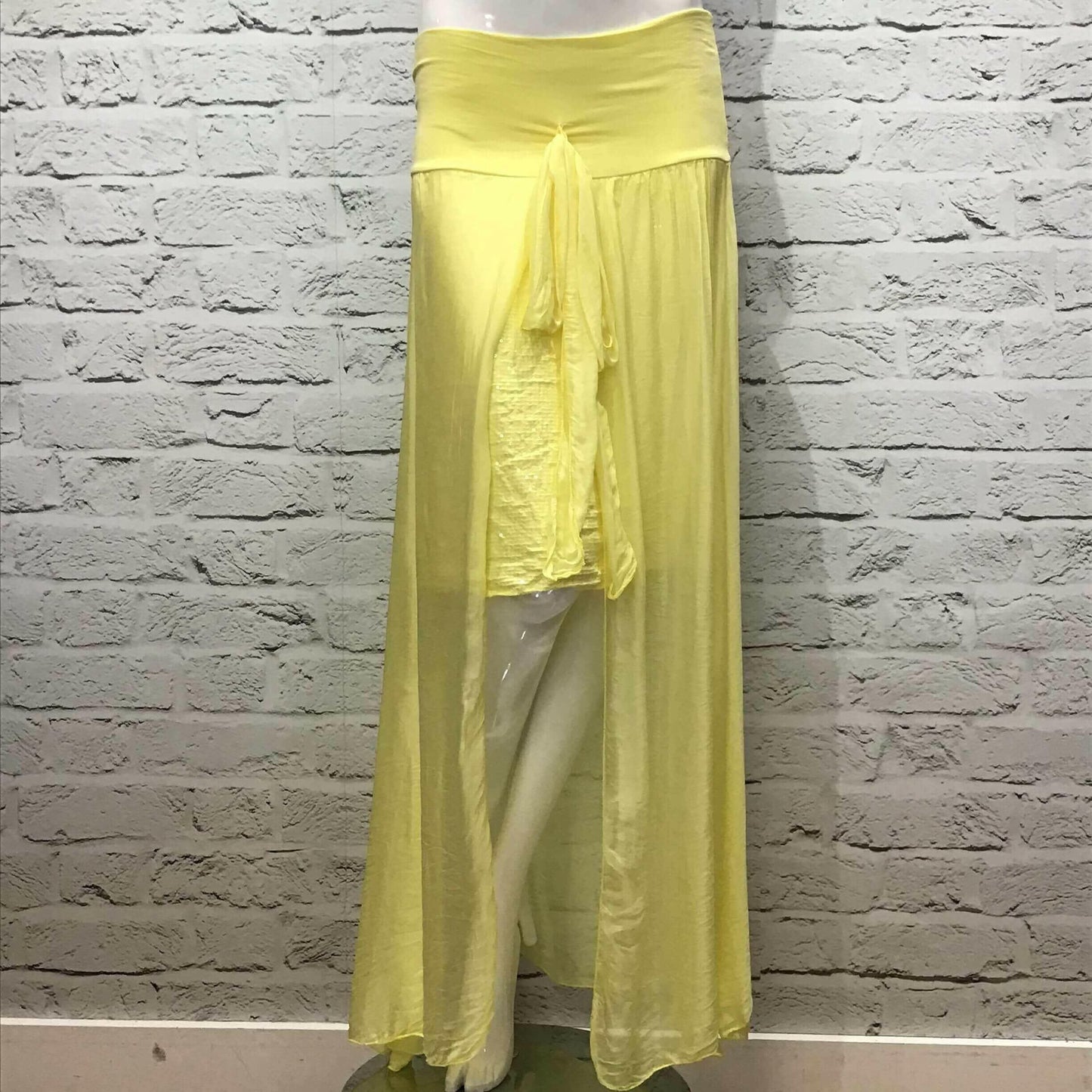 Yellow Italian Silk Sequin High Low Skirt.