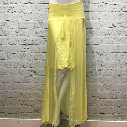 Yellow Italian Silk Sequin High Low Skirt.