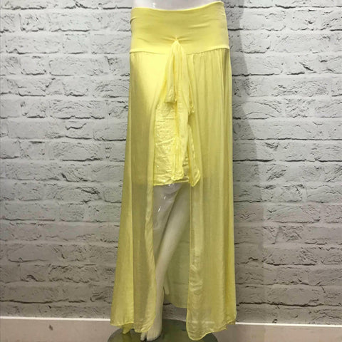 Yellow Italian Silk Sequin High Low Skirt