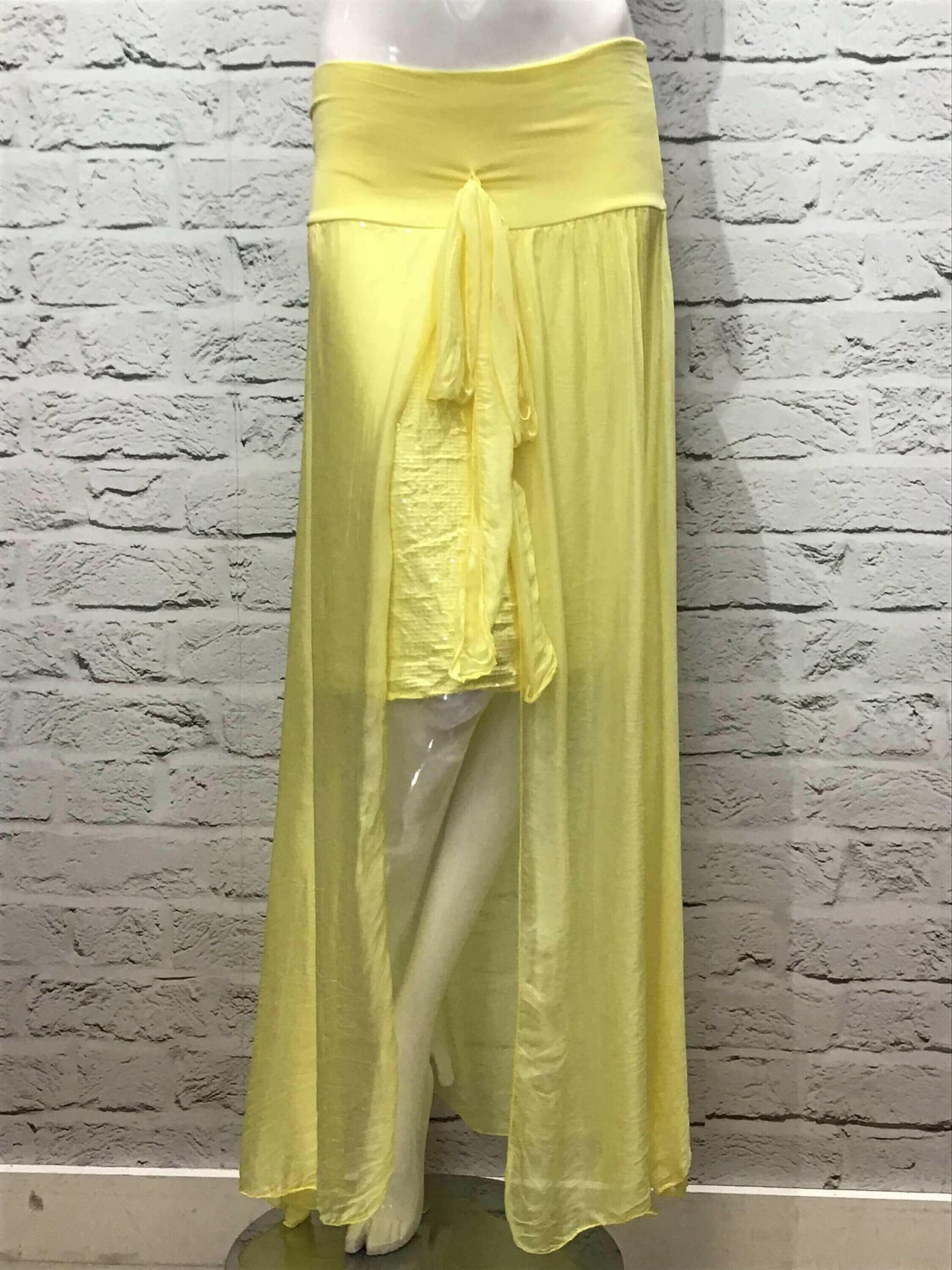 Yellow Italian Silk Sequin High Low Skirt.