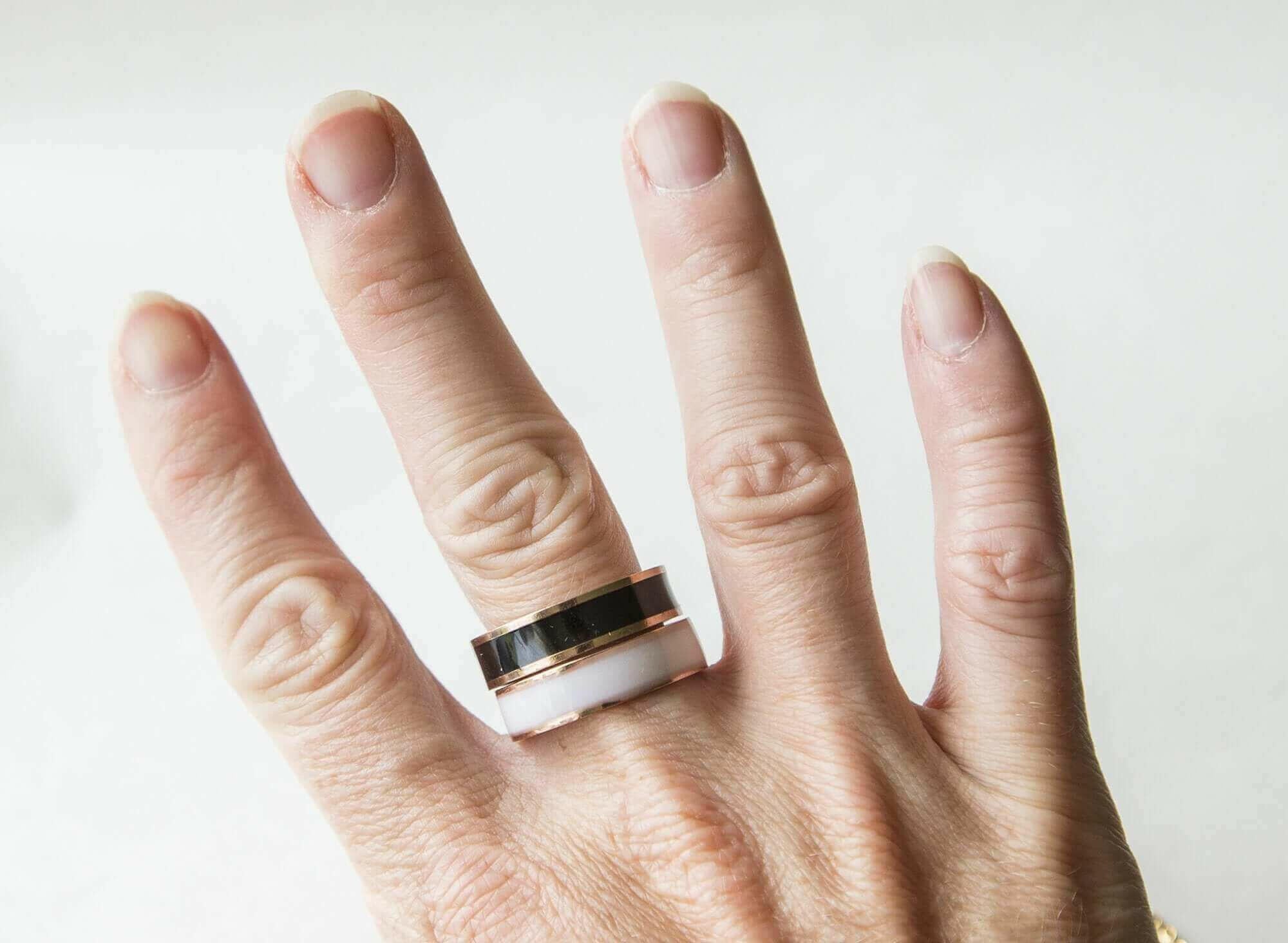 Rose Gold Couple Rings Black and White Personalized Couple Gift,