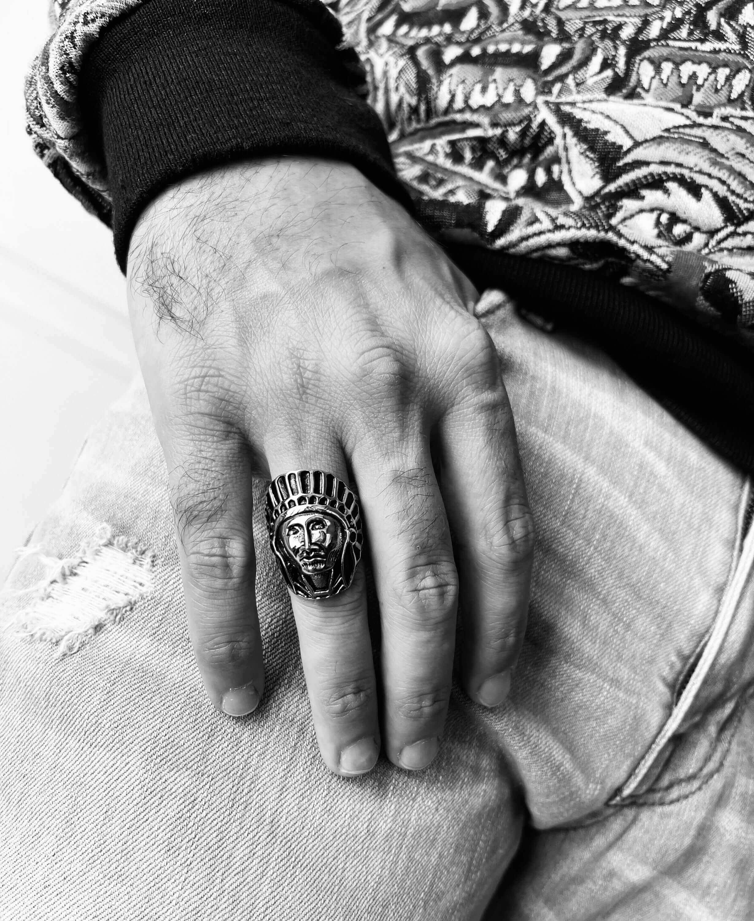 Stainless Steel Native American Chief Ring / SCR3048