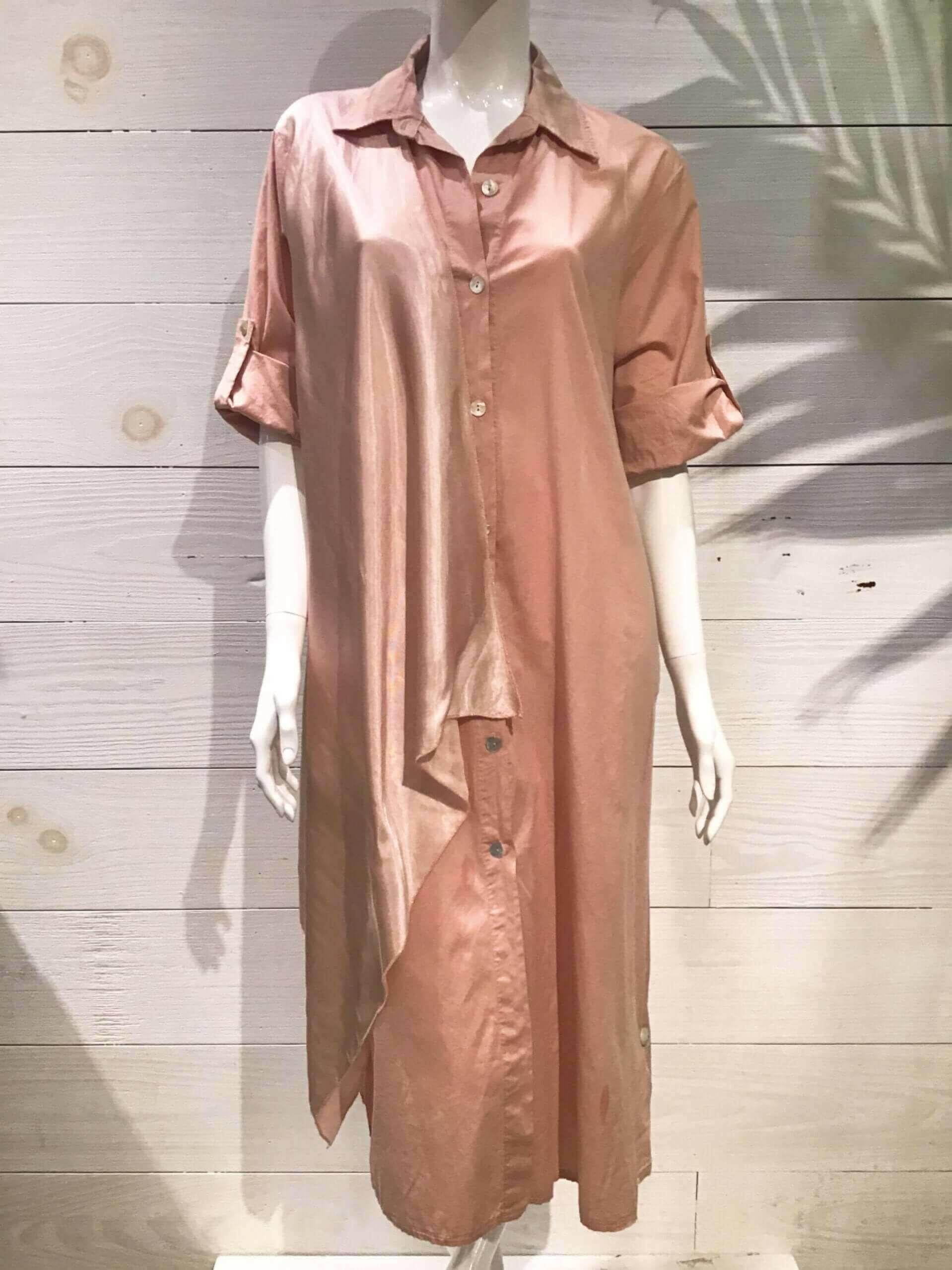 Pink Silky Layer Cotton Shirt Italian Dress.