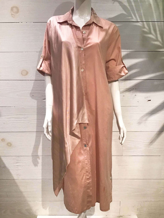 Pink Silky Layer Cotton Shirt Italian Dress