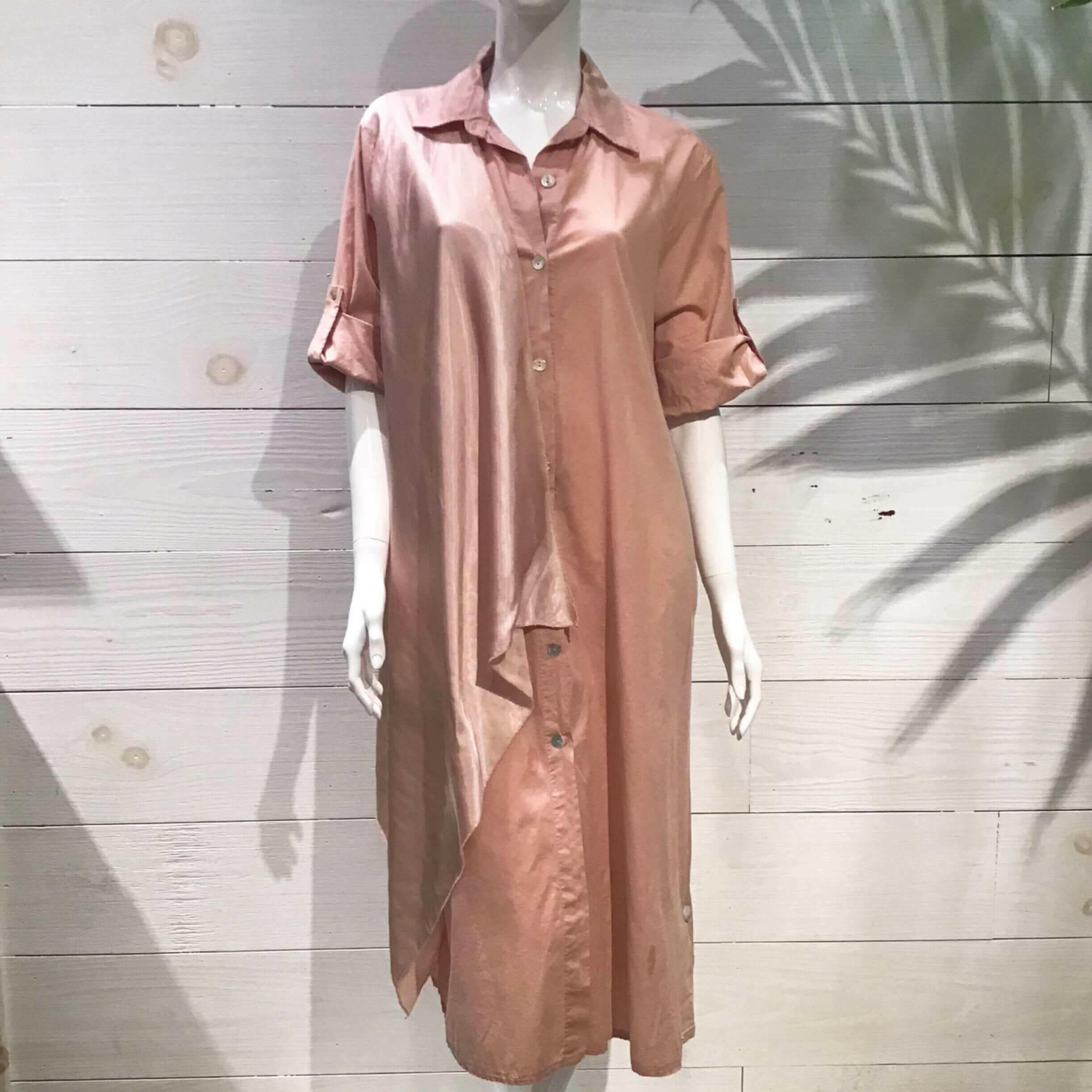 Pink Silky Layer Cotton Shirt Italian Dress.