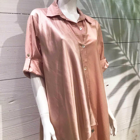 Pink Silky Layer Cotton Shirt Italian Dress.