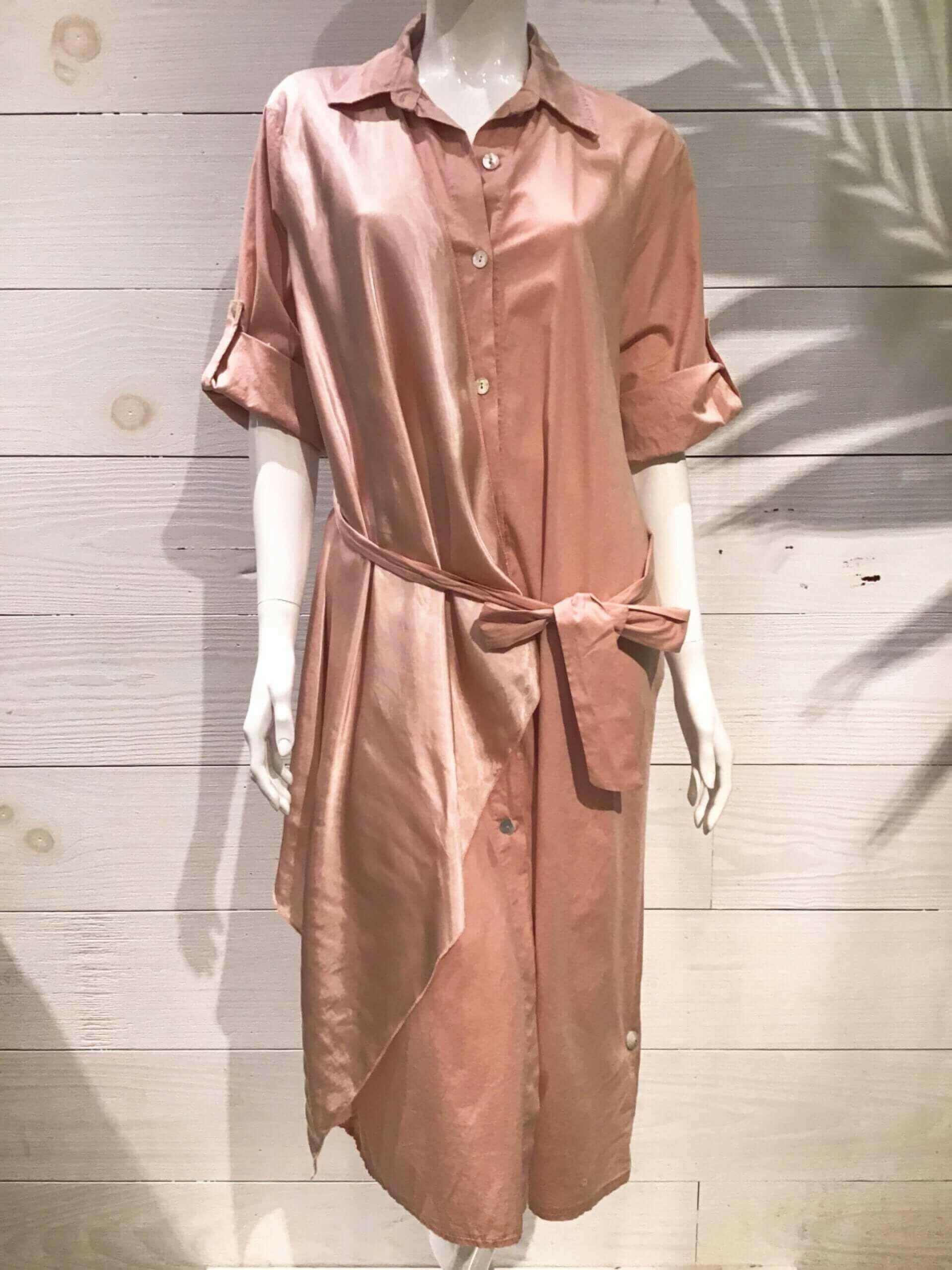 Pink Silky Layer Cotton Shirt Italian Dress.