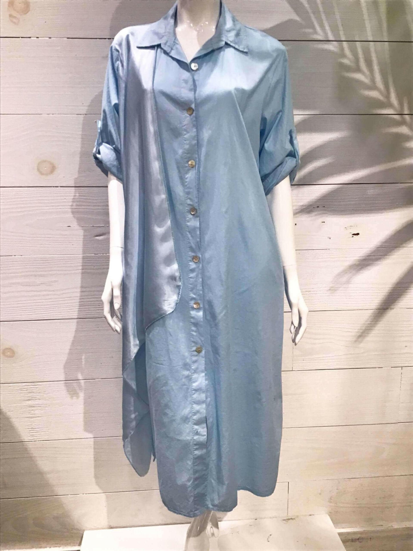 Baby Blue Silky Layer Cotton Shirt Italian Dress.