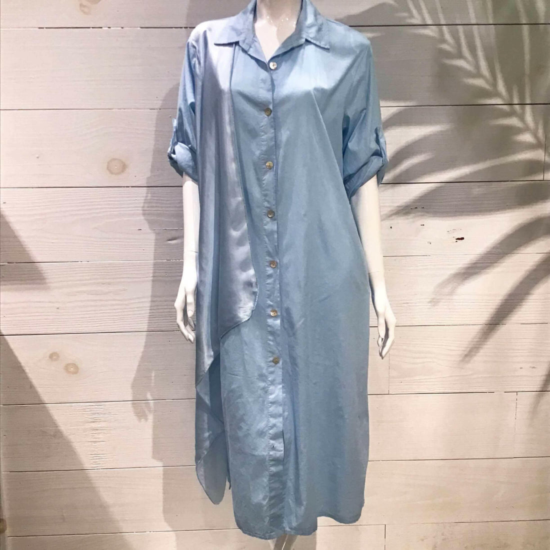 Baby Blue Silky Layer Cotton Shirt Italian Dress