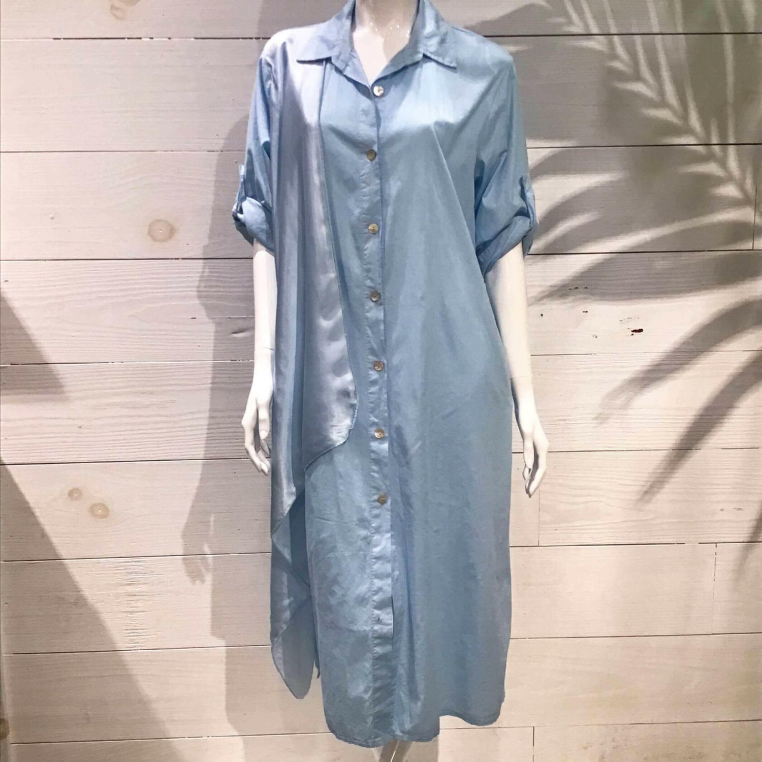 Baby Blue Silky Layer Cotton Shirt Italian Dress