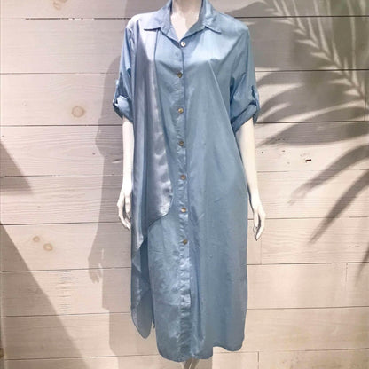 Baby Blue Silky Layer Cotton Shirt Italian Dress.