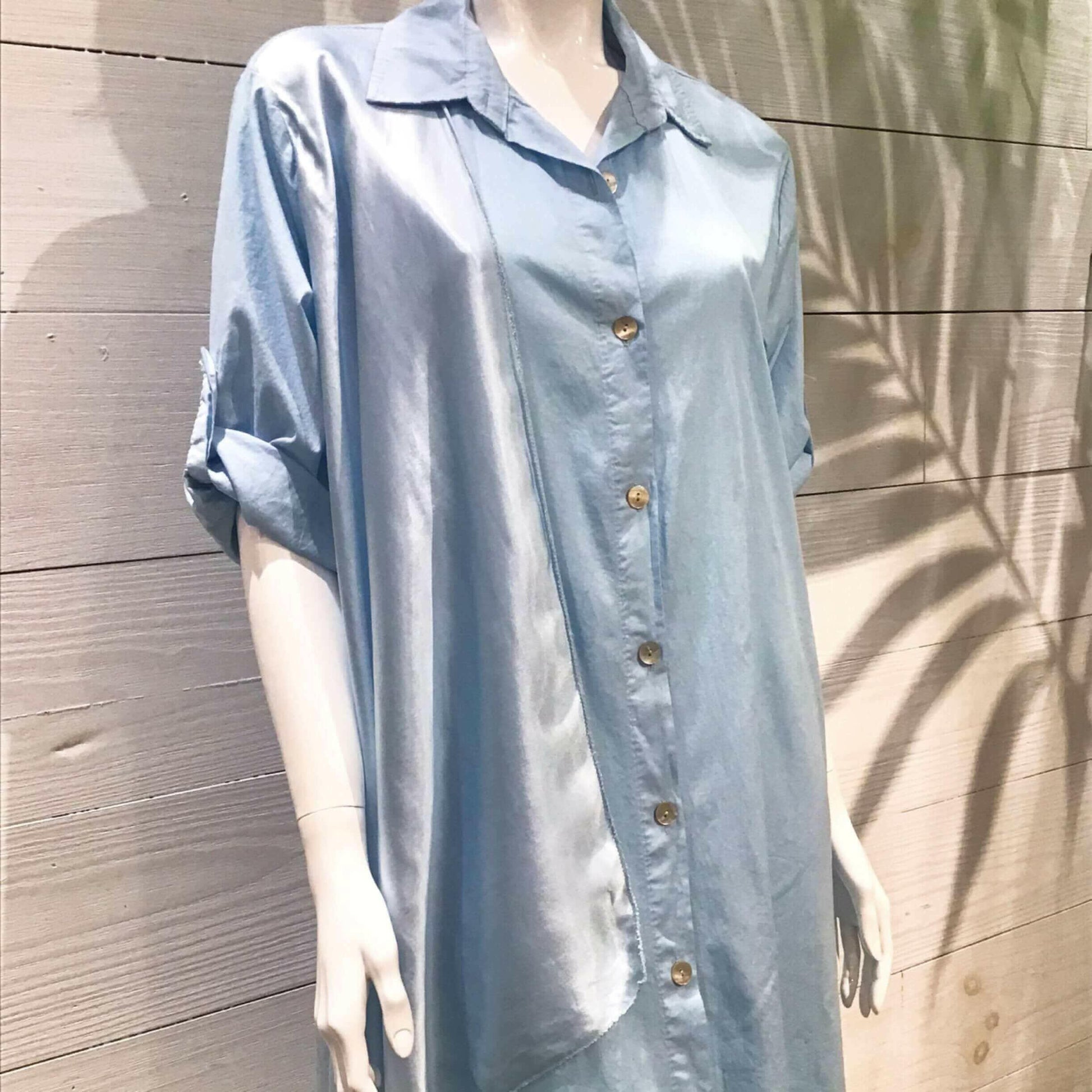 Baby Blue Silky Layer Cotton Shirt Italian Dress.