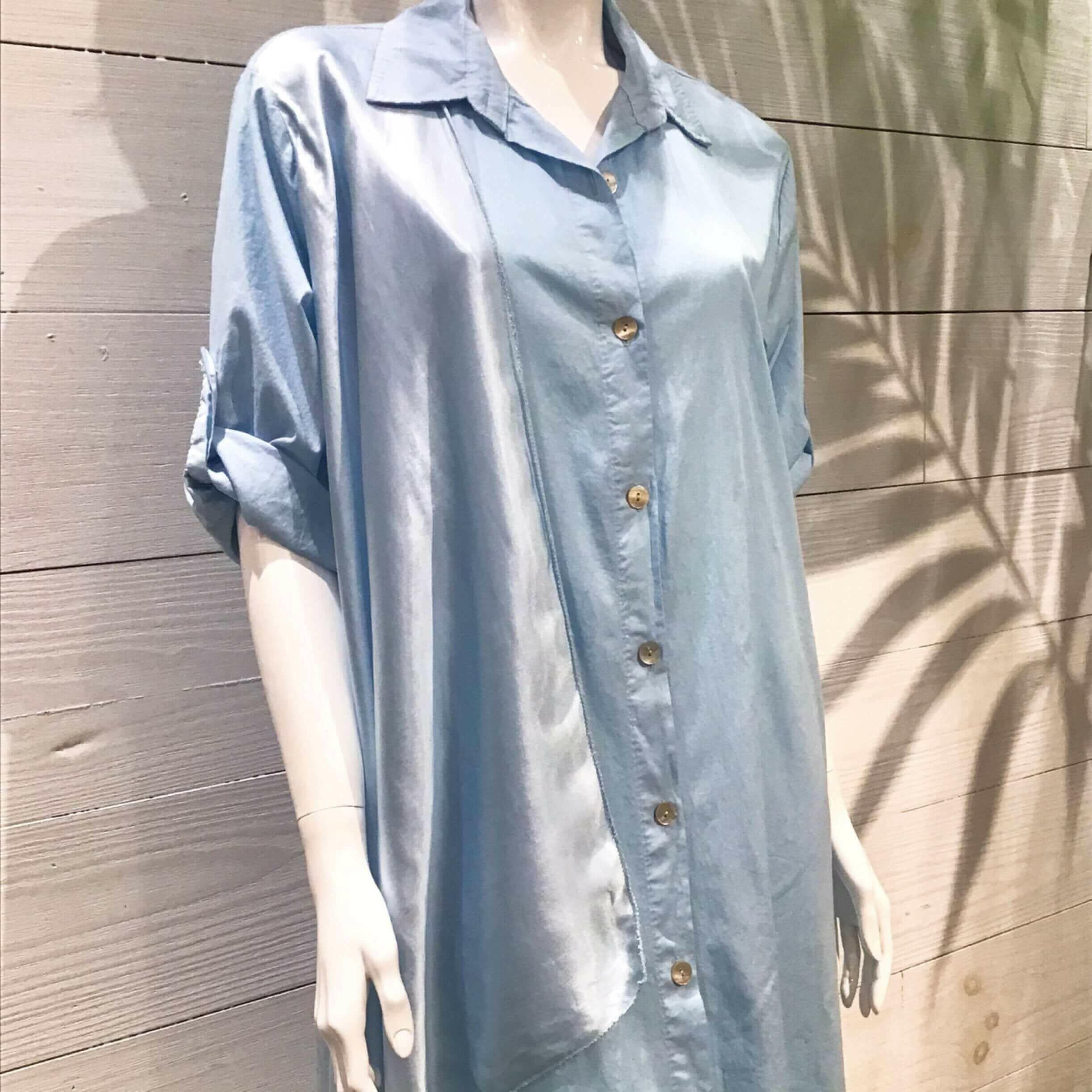 Baby Blue Silky Layer Cotton Shirt Italian Dress