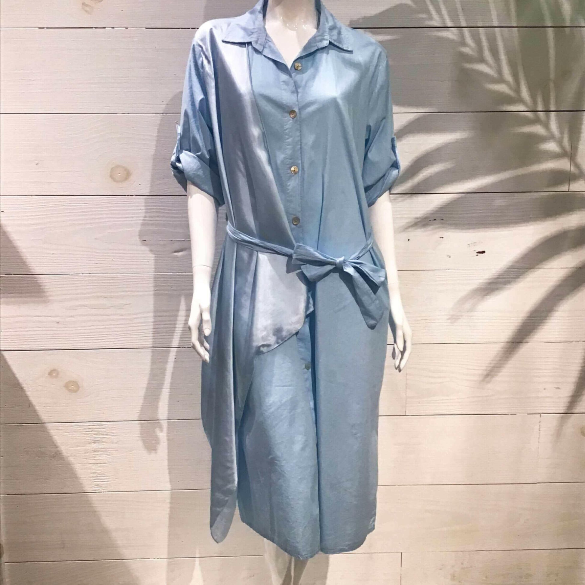 Baby Blue Silky Layer Cotton Shirt Italian Dress.