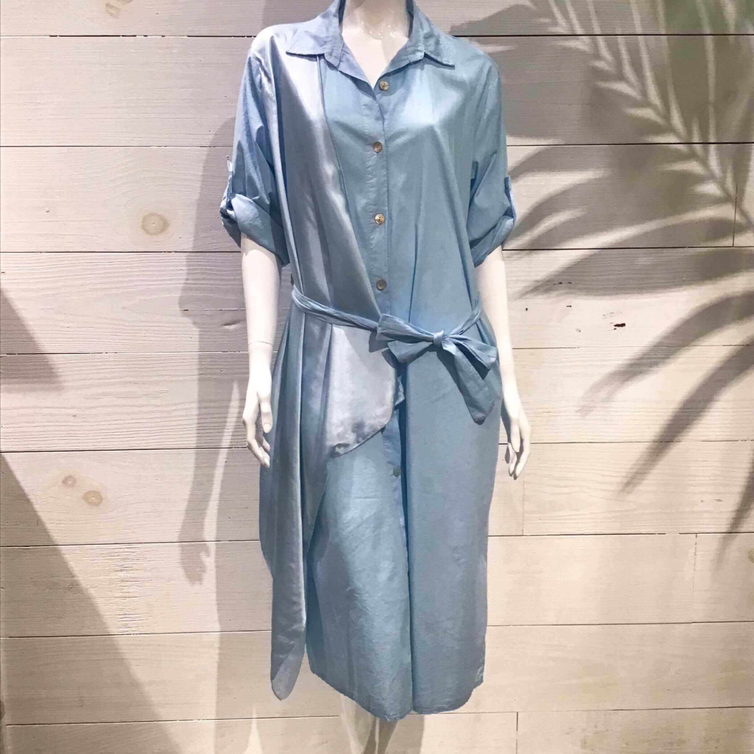 Baby Blue Silky Layer Cotton Shirt Italian Dress