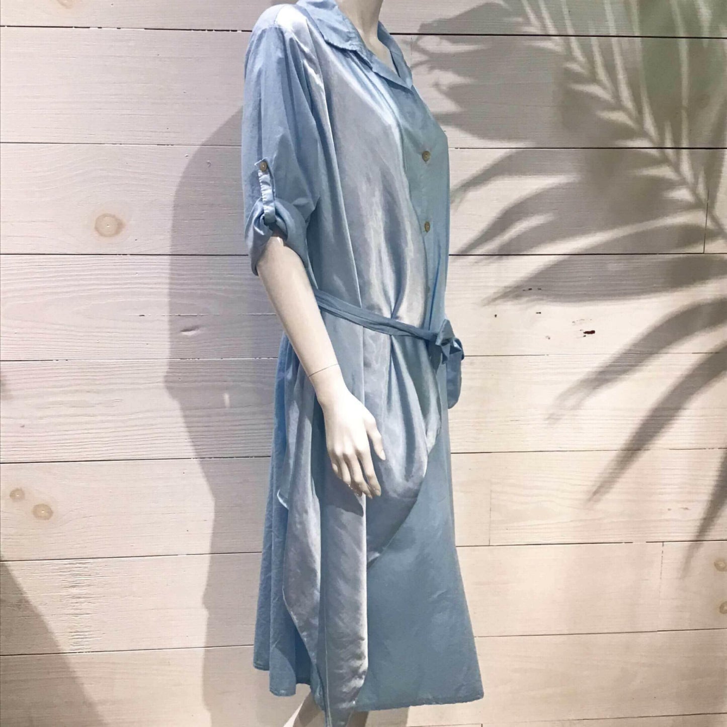 Baby Blue Silky Layer Cotton Shirt Italian Dress.