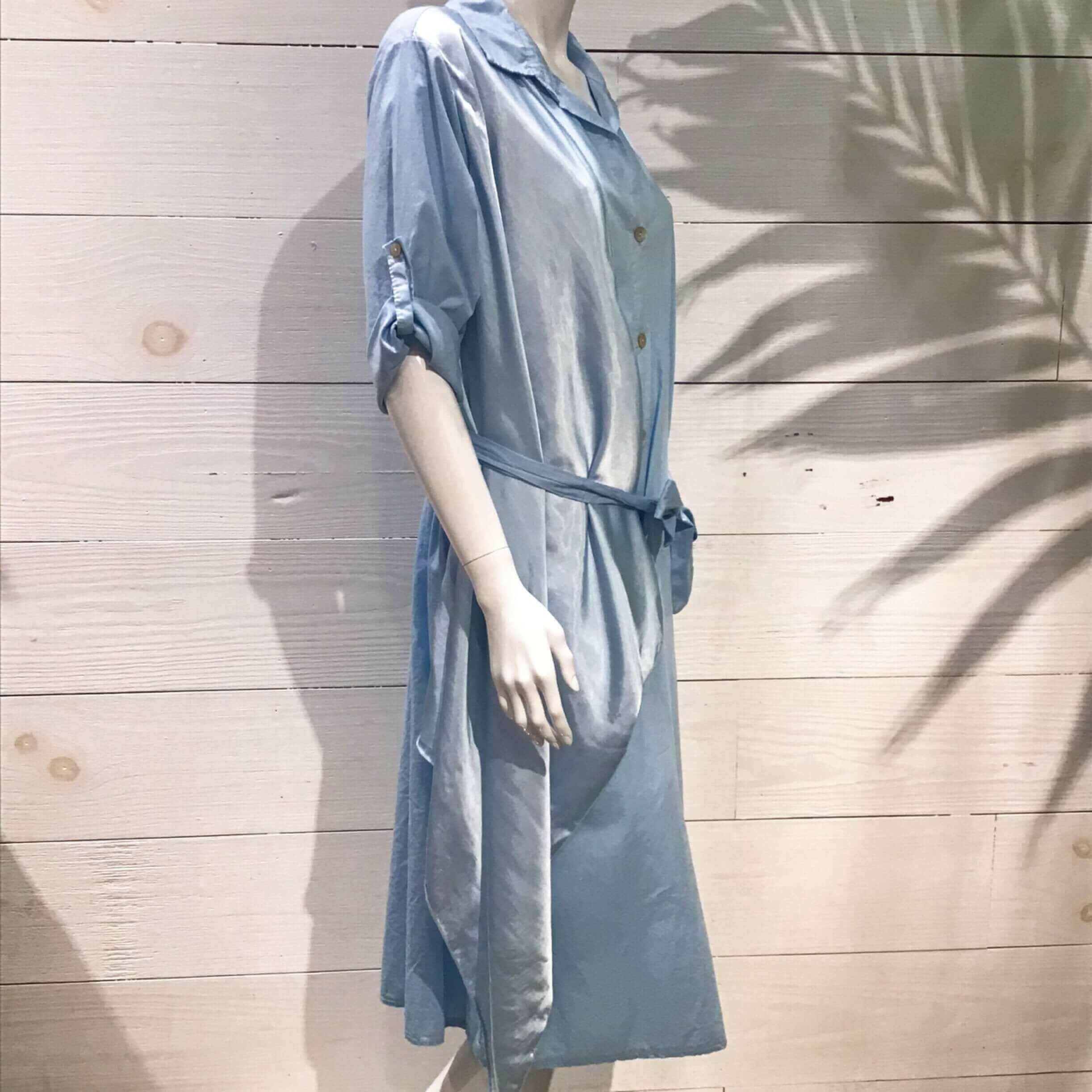 Baby Blue Silky Layer Cotton Shirt Italian Dress