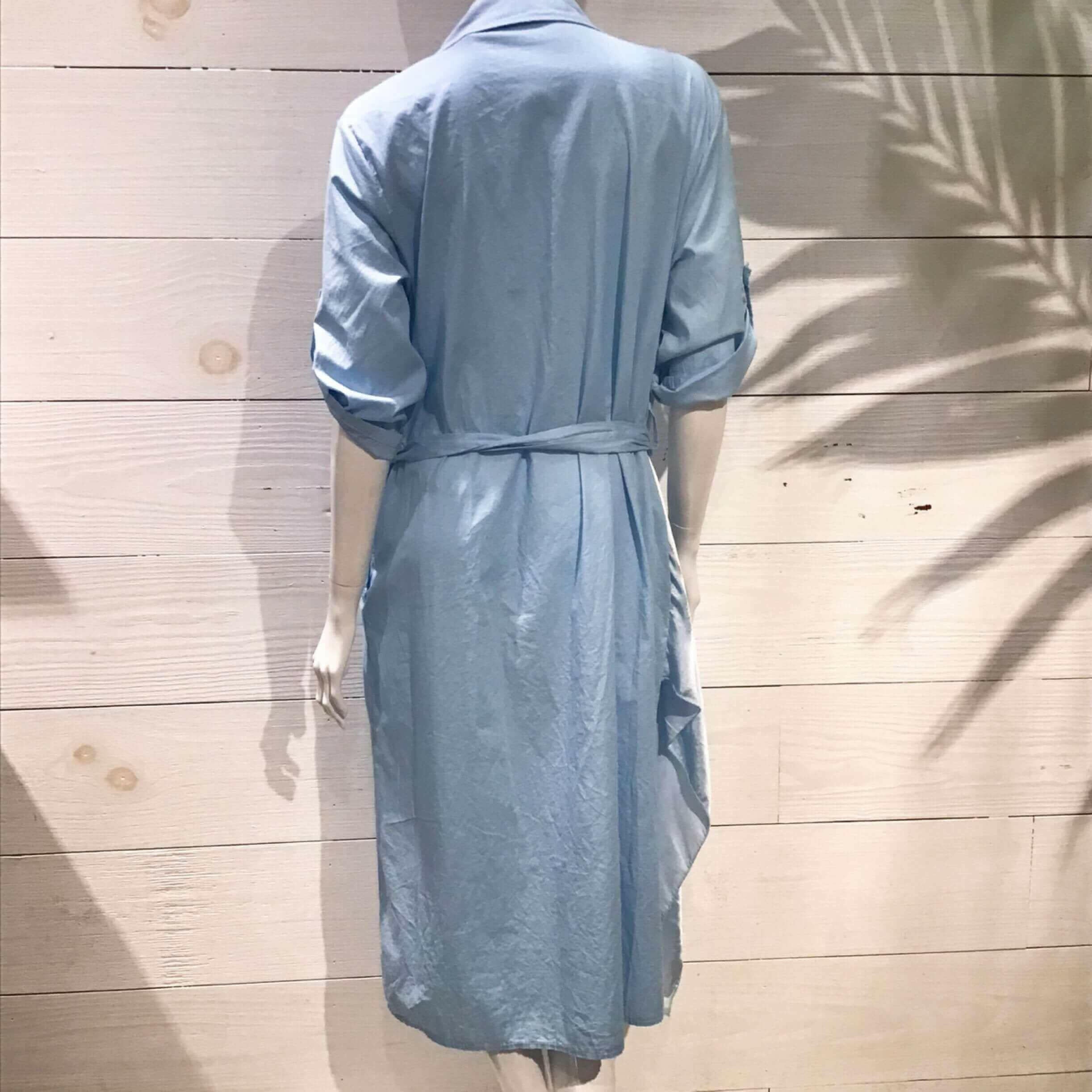 Baby Blue Silky Layer Cotton Shirt Italian Dress