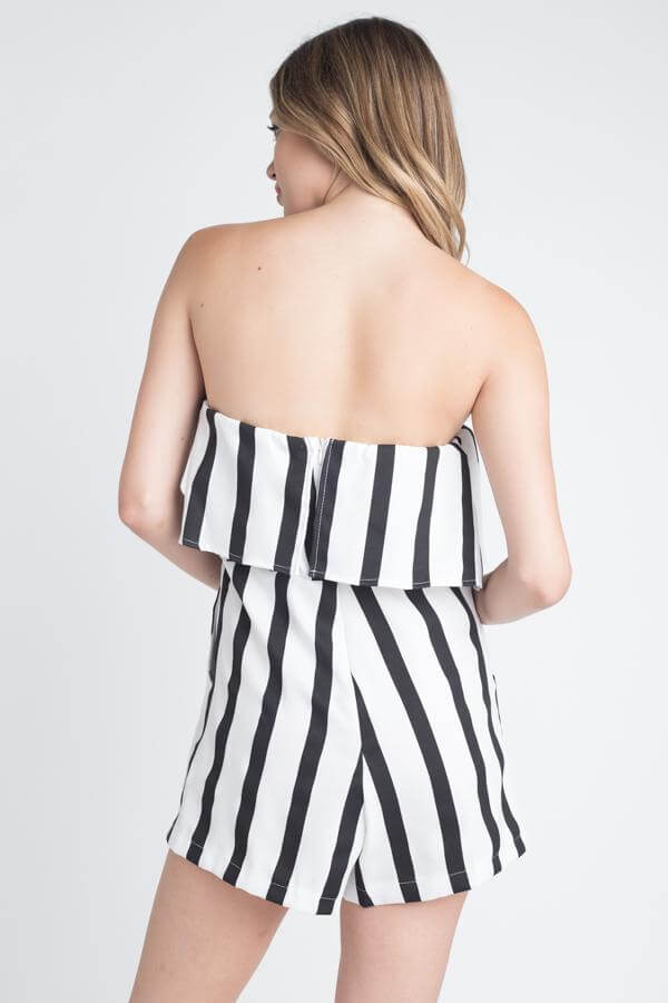 Women's Strapless Stripe Pocket Romper