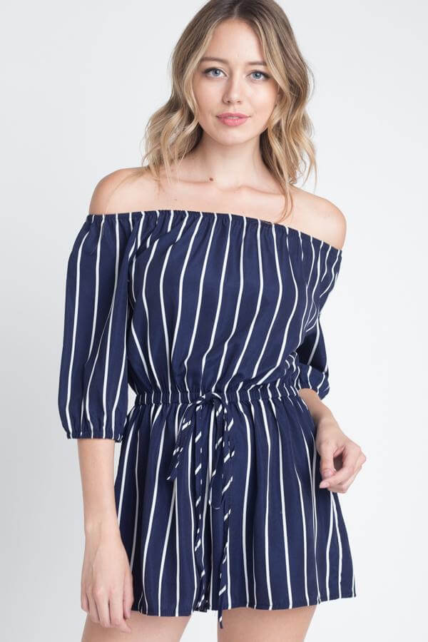 Women's Off Shoulder Stripe Romper