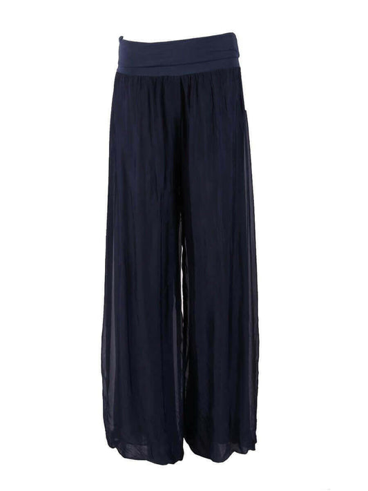 Navy 'Donna' Italian Silk Palazzo Pant.