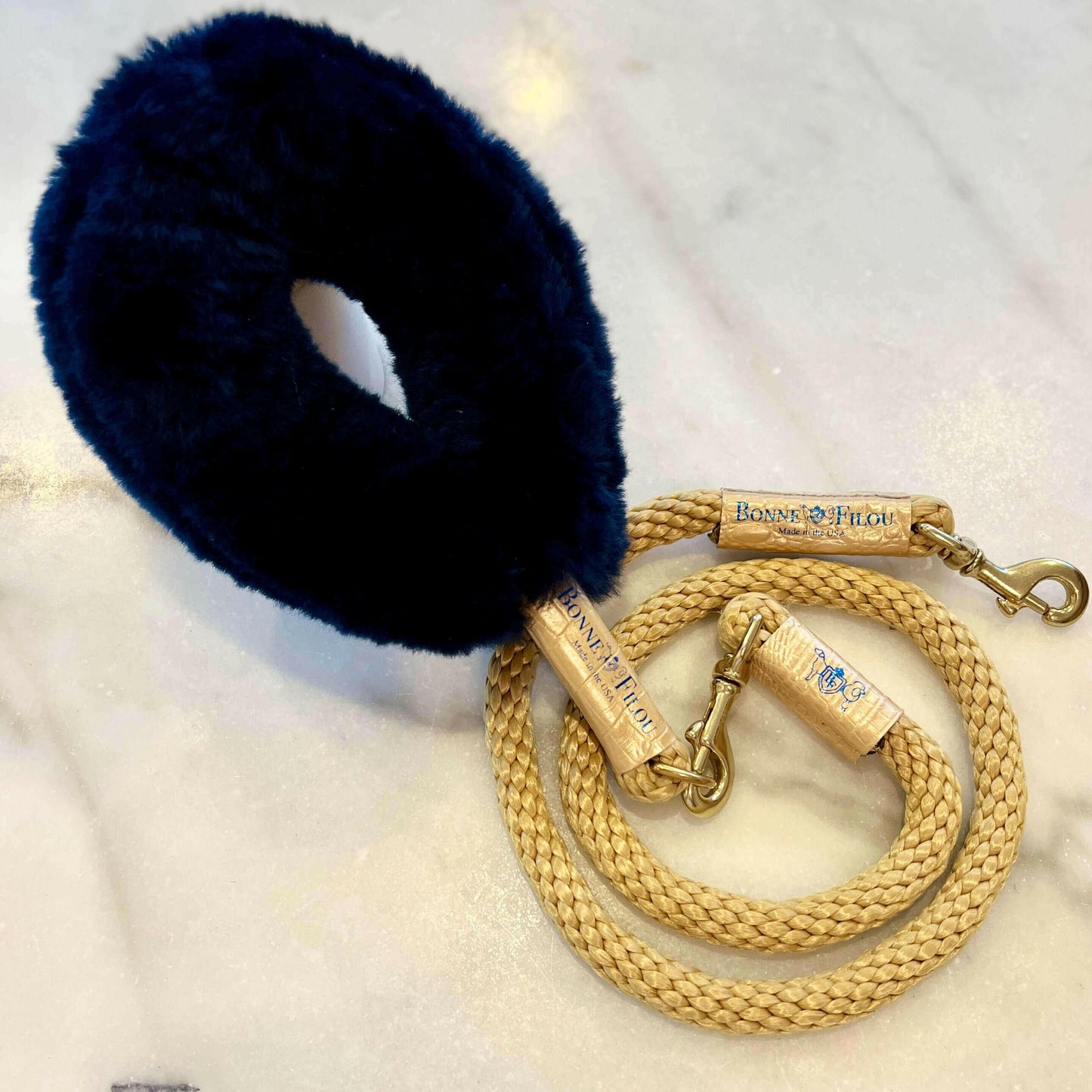 Bundle Shearling Fur Grip + Rope Leash for Dogs.