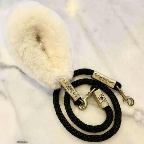 Bundle Shearling Fur Grip + Rope Leash for Dogs.