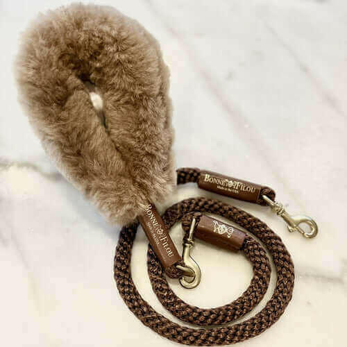 Bundle Shearling Fur Grip + Rope Leash for Dogs.