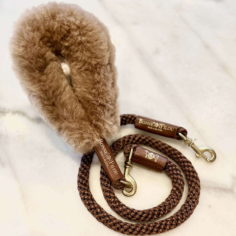 Bundle Shearling Fur Grip + Rope Leash for Dogs