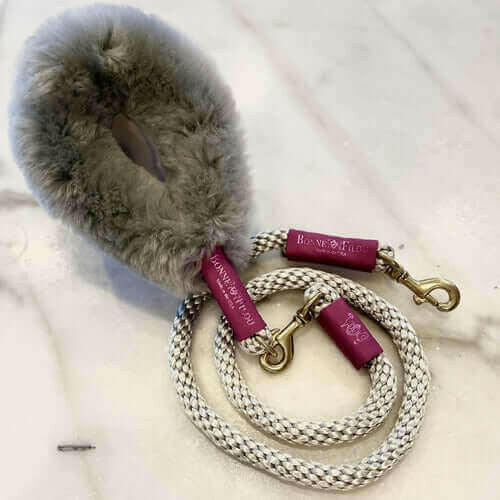 Bundle Shearling Fur Grip + Rope Leash for Dogs.