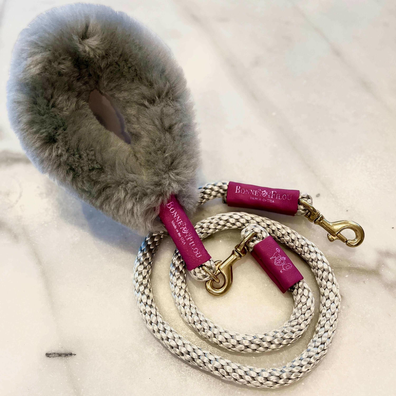 Bundle Shearling Fur Grip + Rope Leash for Dogs