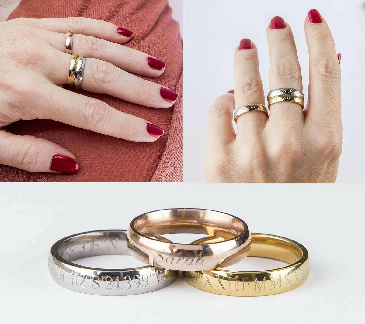 Stacking Ring Engraved Ring Personalized Gift Women Rose Gold Plated.