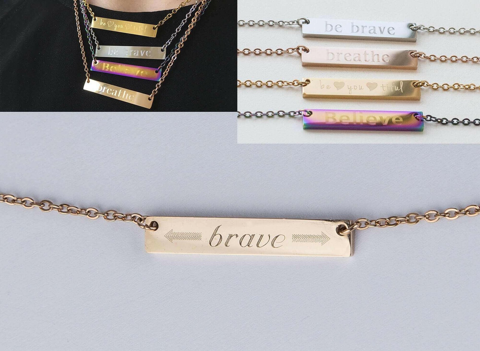 Be Brave Bar Necklace Personalized Gift.