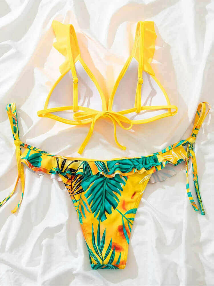 Tropical Print Swimsuit Ruffle Sexy Swimwear