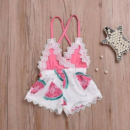 Infant Baby Girls Bodysuits Watermelon Print Lace.