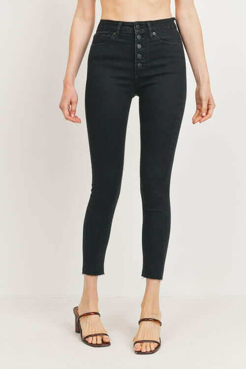 JUST USA HIGH WAISTED BUTTON FLY SKINNY.