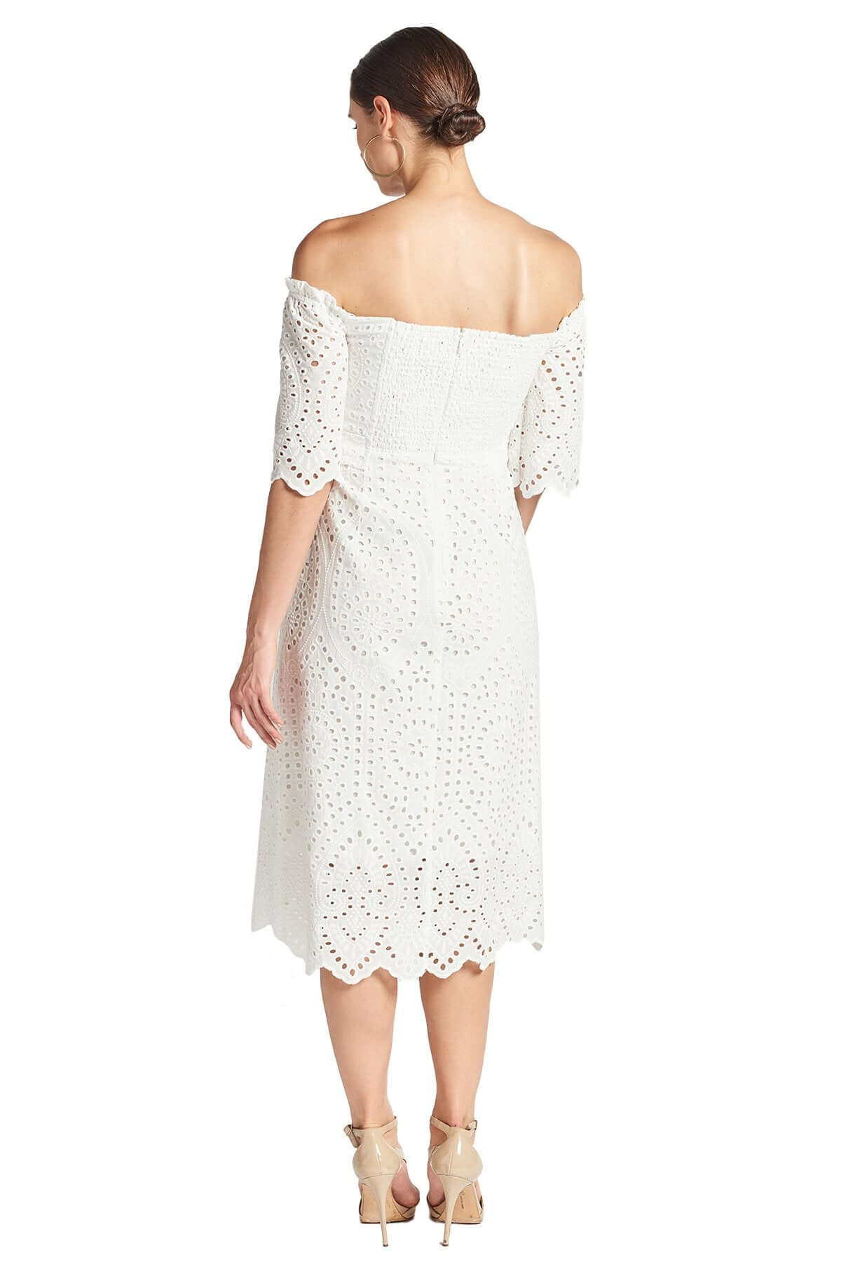 Jasmine Dress - Off the shoulder a-line midi eyelet dress