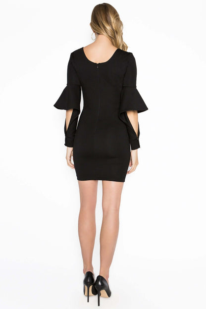 Jayla Dress - Mini body conscious dress with novelty cuffed bell