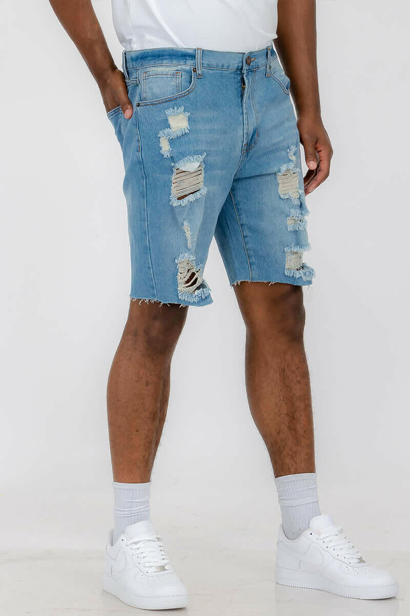 Washed Distressed Denim Shorts.